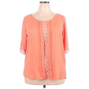 Sistar 3/4 Sleeve Scoop Neck Circle Embellished Blouse Size 2X Orange